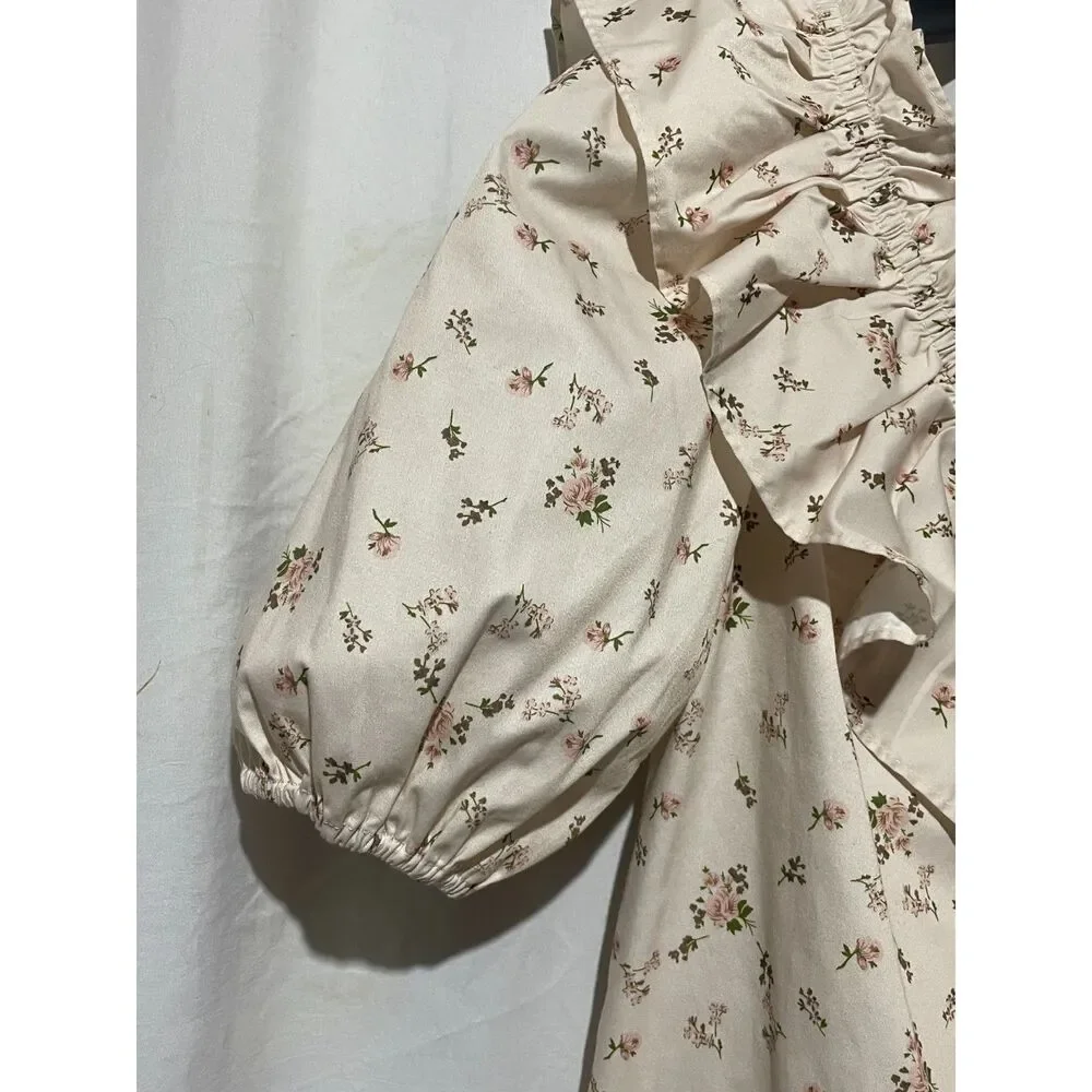 NWT Hyacinth House Romantic Ruffle Blouse Small Puff Sleeve Floral Cottagecore